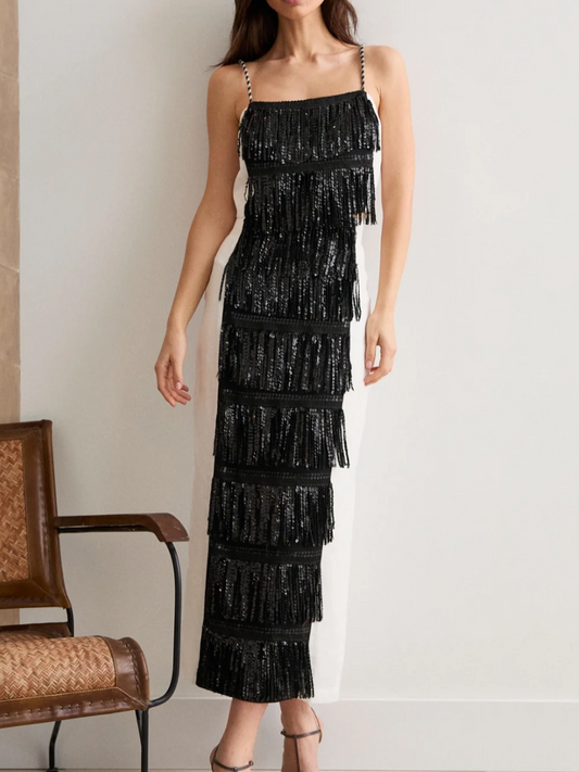 Strapless Patchwork Fringe Dress