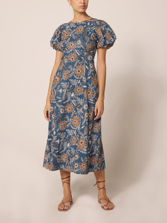 Spring Garden Series Flower Print Midi Dress