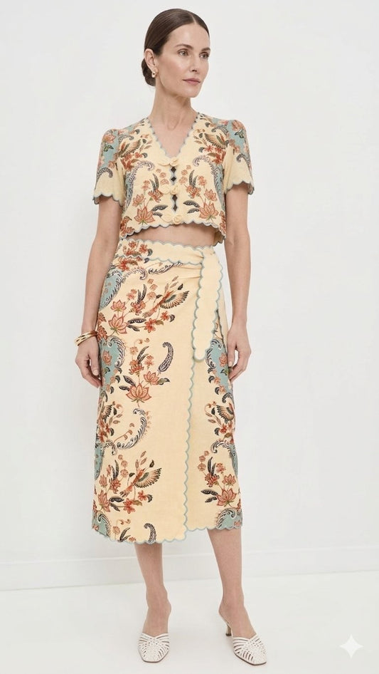 Beauty Butter Floral Detailed Top And Midi Skirt Suit