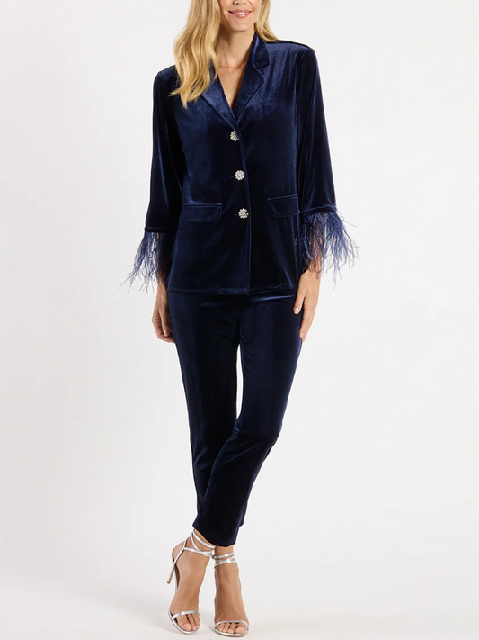 Feather Stretch Velvet Jacket Suit