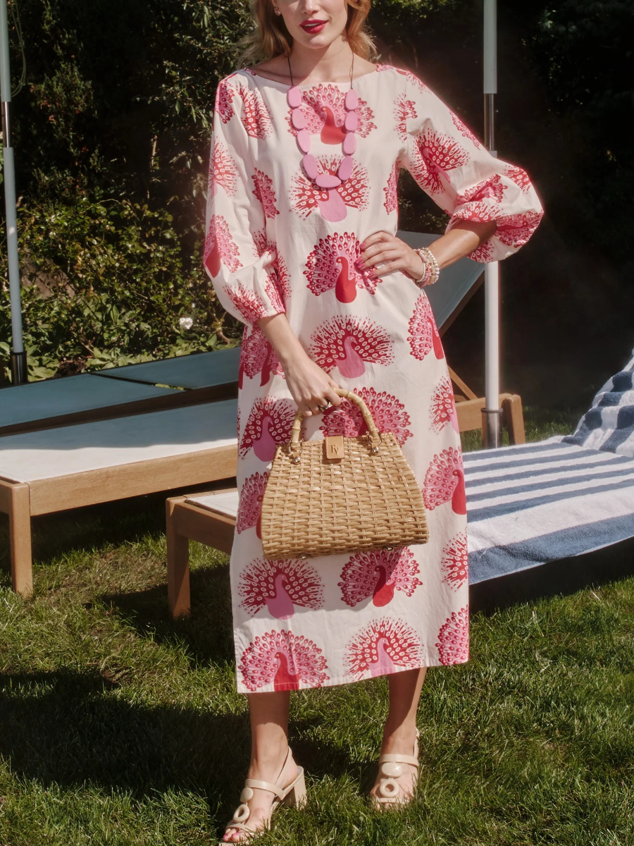 Multicolor Puff Sleeve Maxi Dress