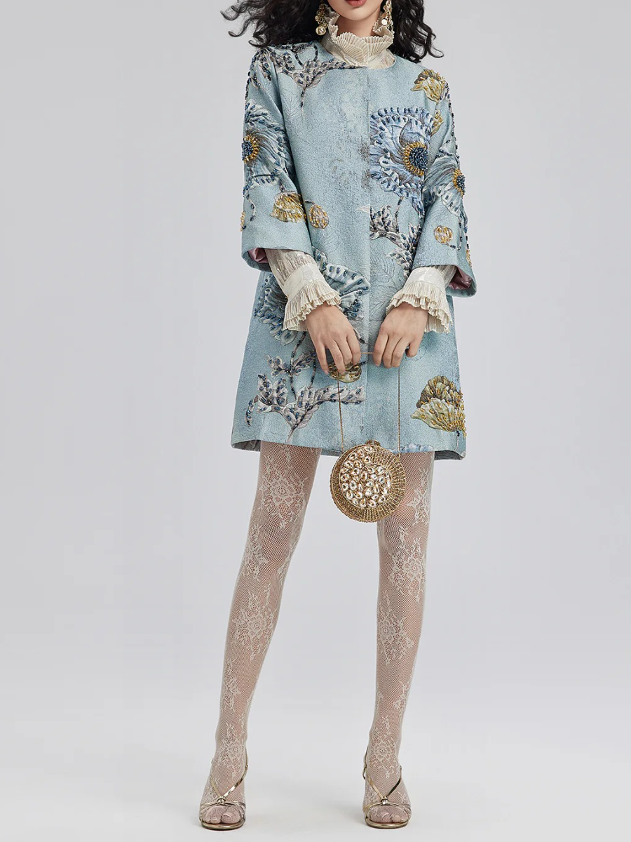 Baby Blue 3D Floral Beaded Jacket