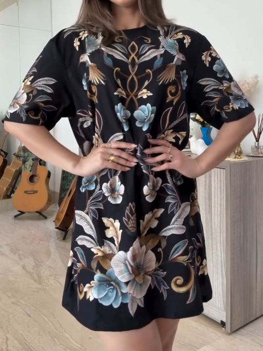 Summer Black Floral Printed Mini Dress