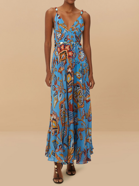 Blue Sunset Tapestry Sleeveless Midi Dress