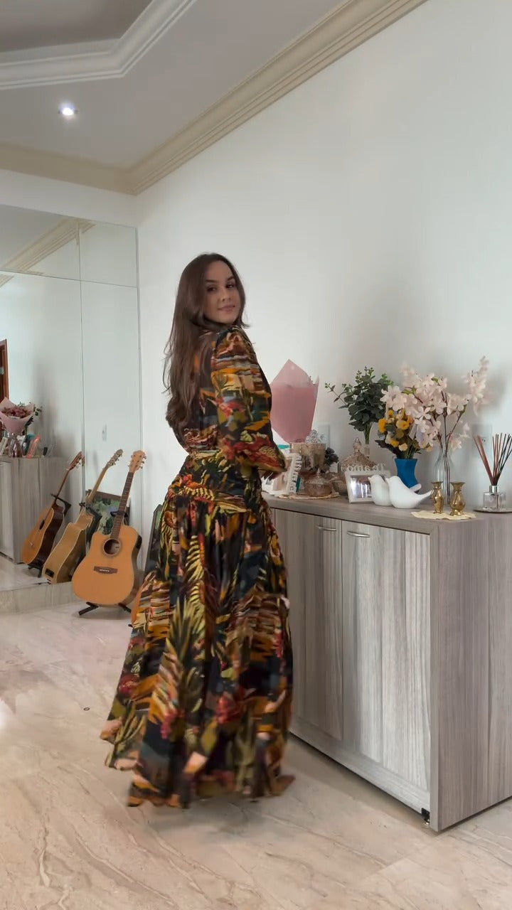 Summer Elegant Floral Print Long Sleeve Maxi Dress
