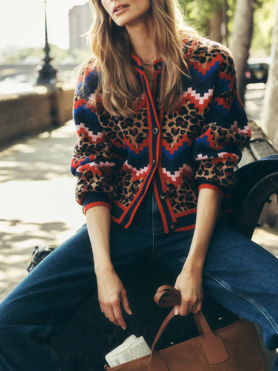 Mixed Print Jacquard Cardigan