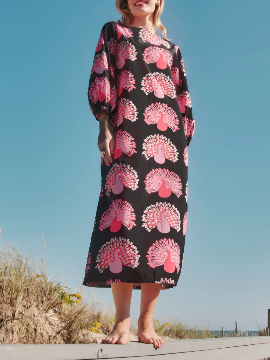 Multicolor Puff Sleeve Maxi Dress