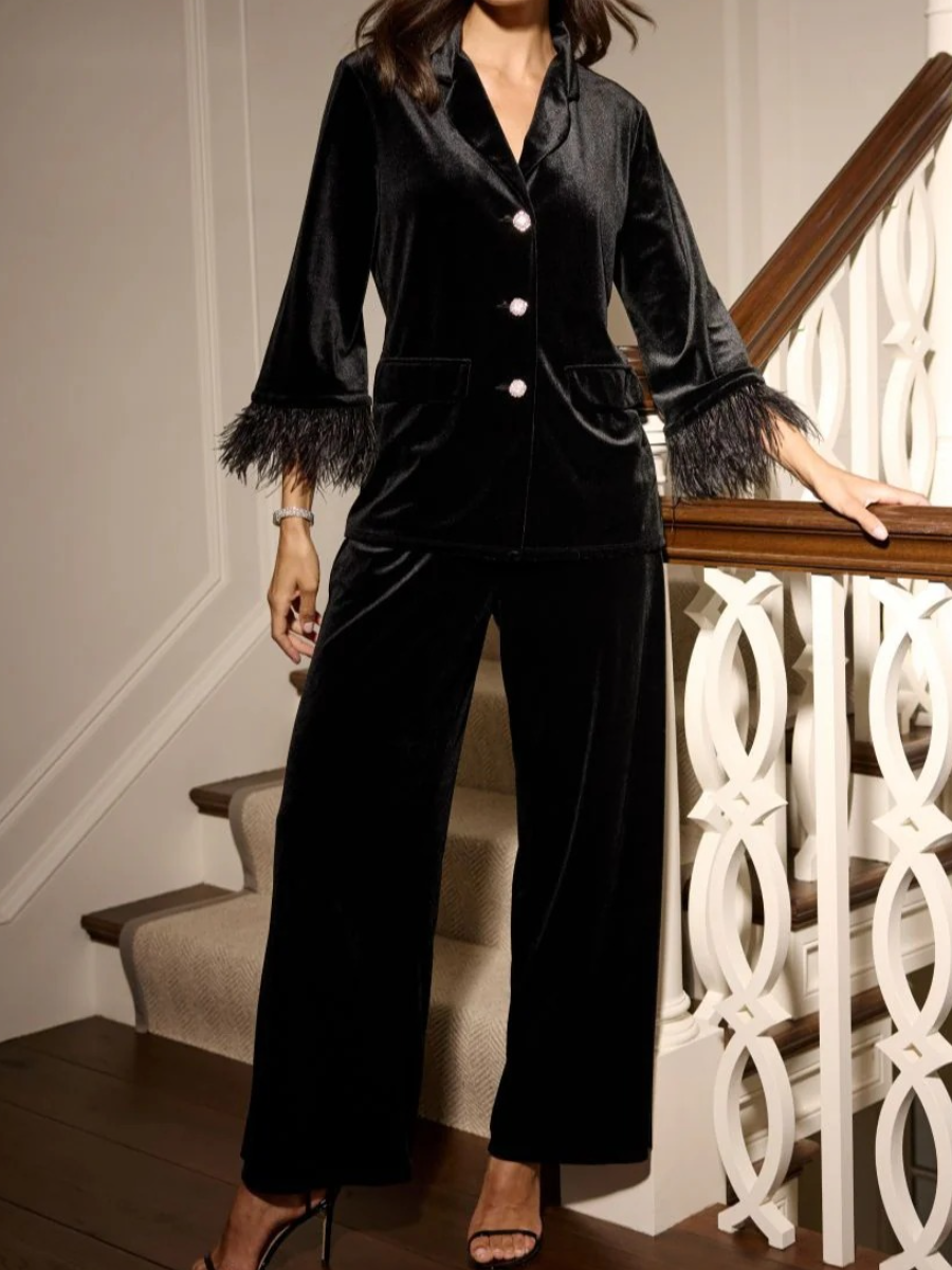 Feather Stretch Velvet Jacket Suit
