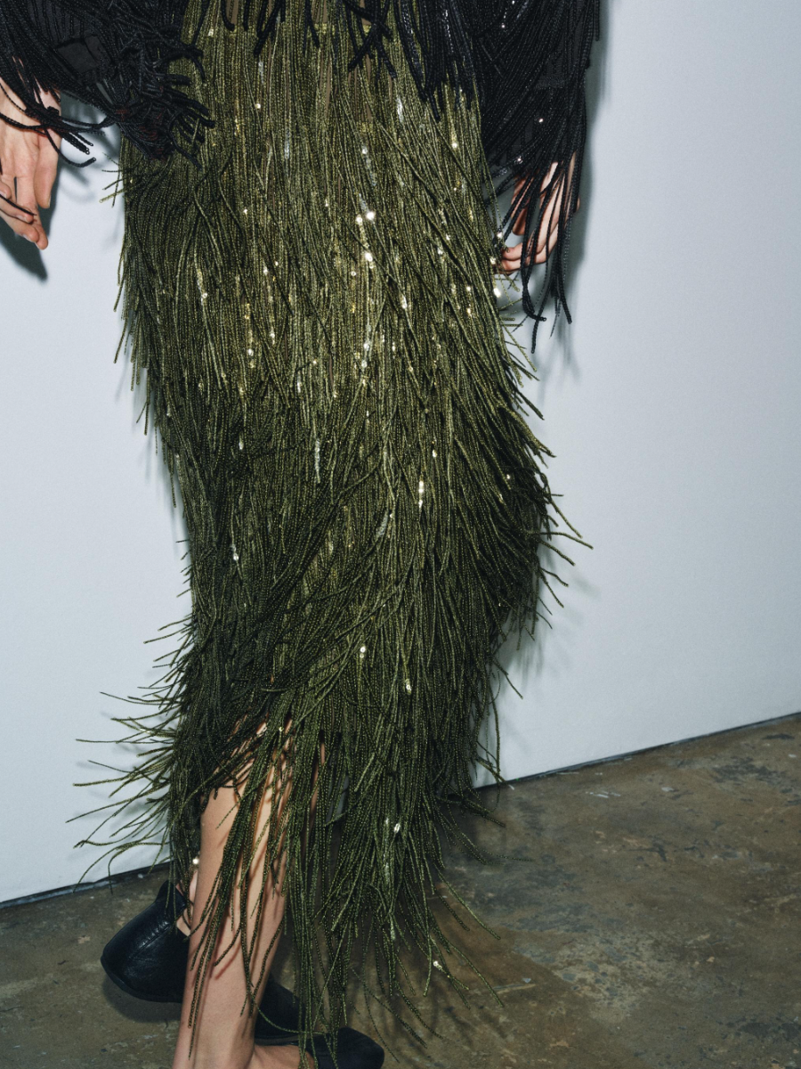 FRINGED SEQUIN SKIRT