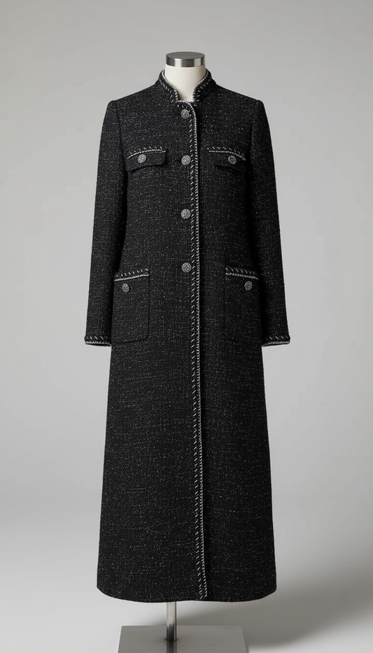 Stand Collar Tweed Longline Coat