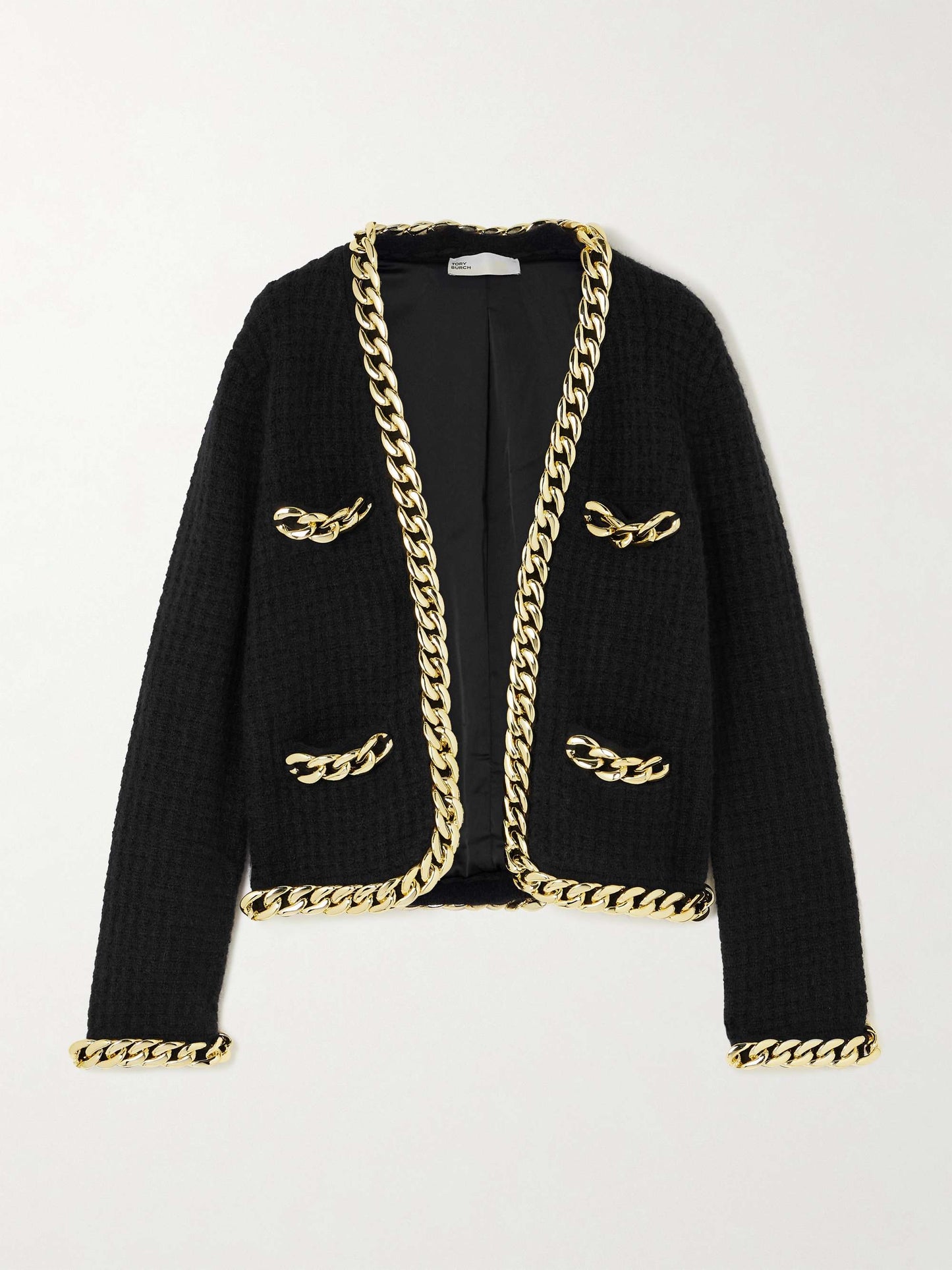 Chain-Embellished Waffle-Knit Cardigan