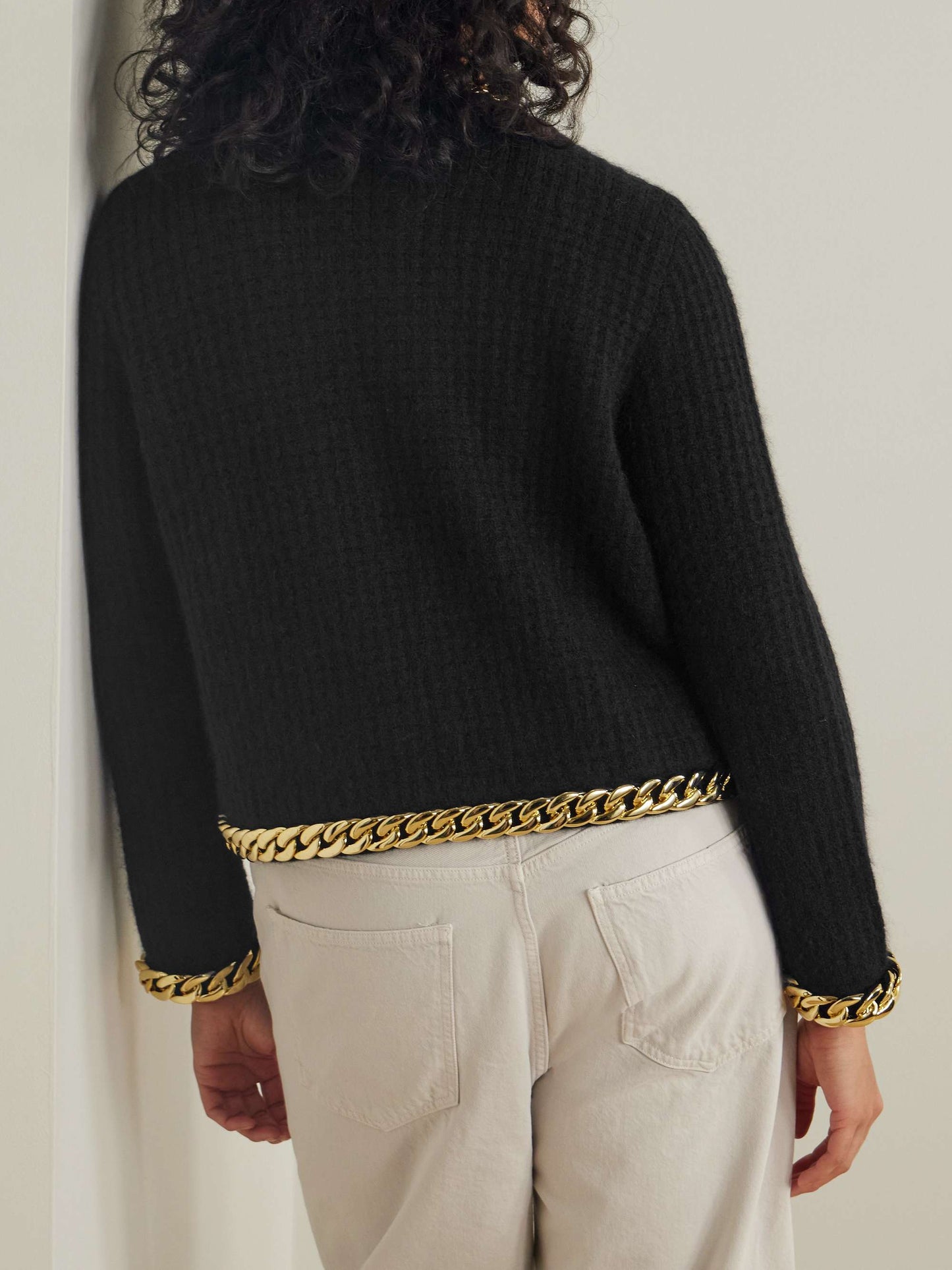 Chain-Embellished Waffle-Knit Cardigan